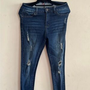 Wax Jean Dark Indigo Ripped Skinny Jeans